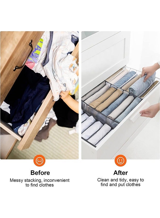 2-Piece Wardrobe Clothes Organizer, 7 Grids Foldable Closet Drawer Organizers, Portable Storage Clothing Storage Mesh Bins Box for Jeans Pants T-Shirt Sweaters - Image 3